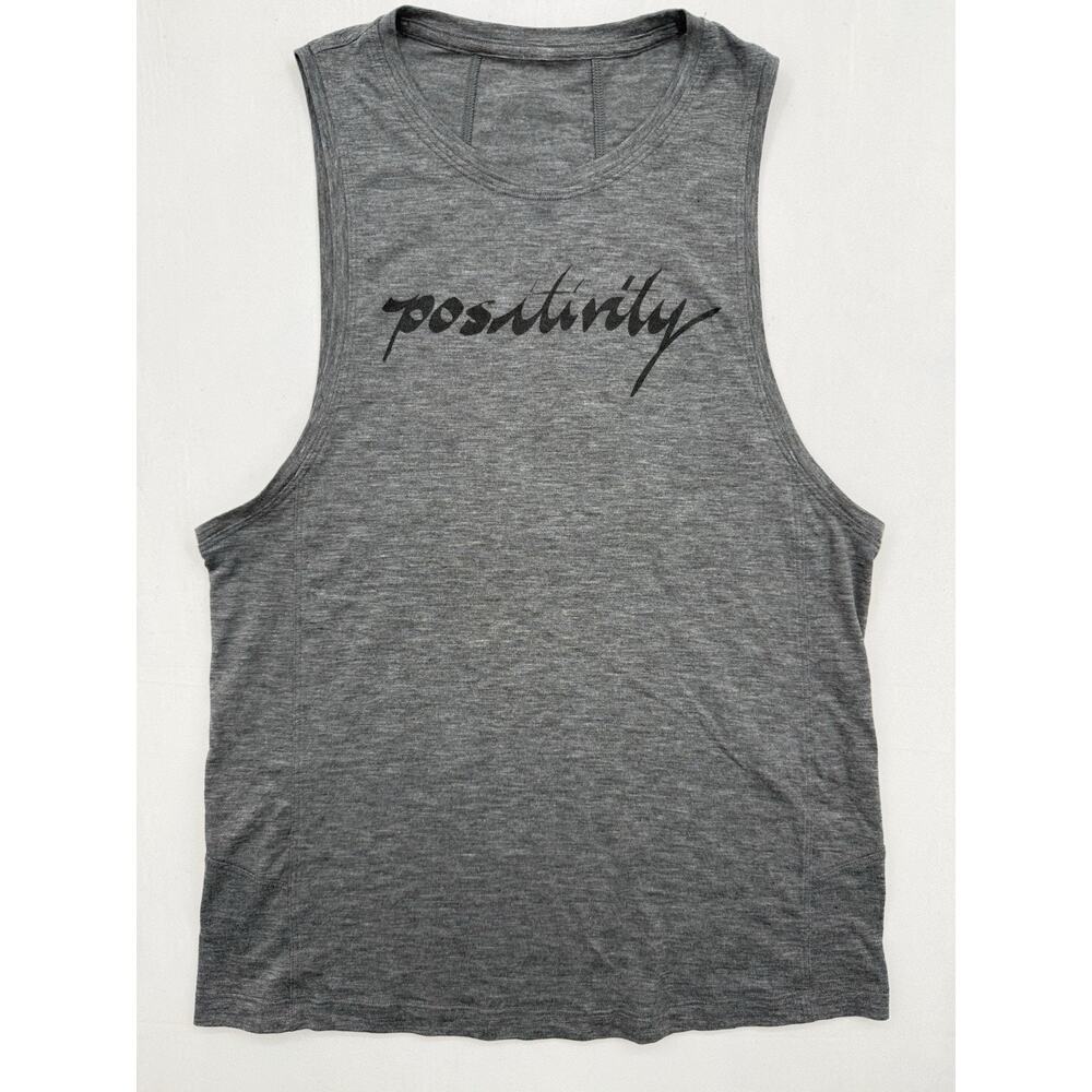 Lululemon BOX IT OUT "Positivity" Expression Open Side Yoga Top Read